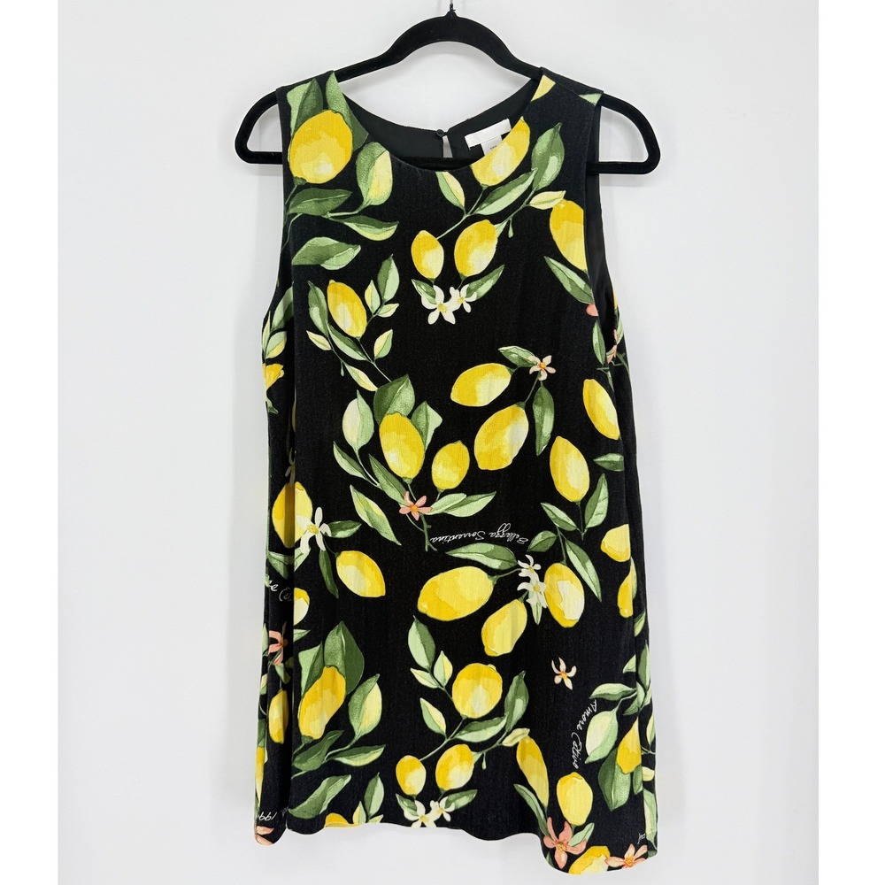 Womens Lemon All Over Citrus Sleeveless Shift Dress Medium Summer Beach Coastal